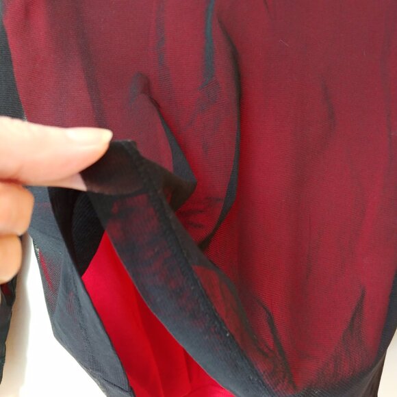 🔴 Calvin Klein Petites sz PM Double Layered Red Black Mesh Top Blouse Stretch - Picture 10 of 16
